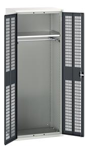 verso ventilated door kitted cupboard with 1 shelf, 1 rail. WxDxH: 800x550x2000mm. RAL 7035/5010 or selected Bott Verso Ventilated door Tool Cupboards Cupboard with shelves